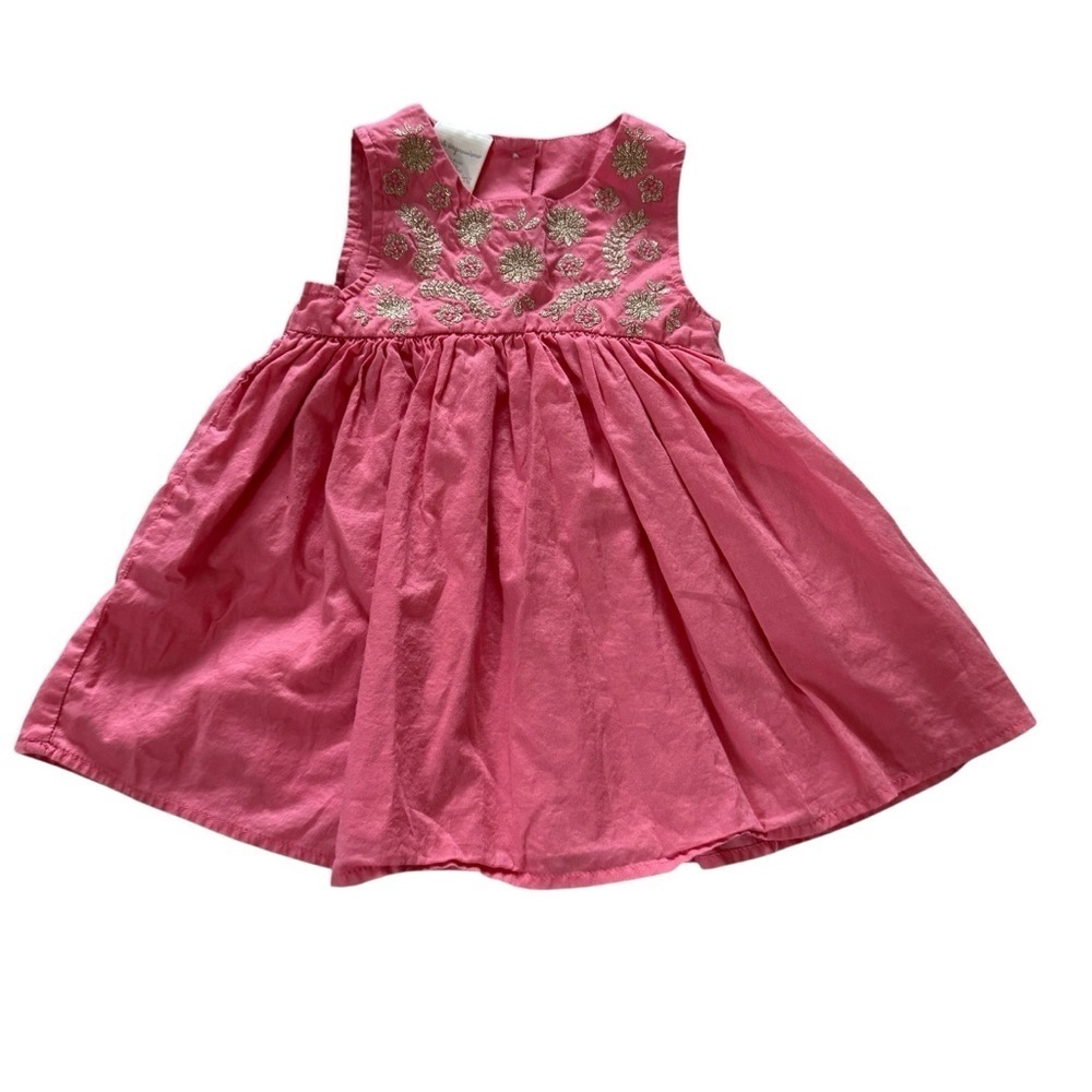 First Impressions Pink Dress Gold Embroidered Sleeveless Baby Girl 12M